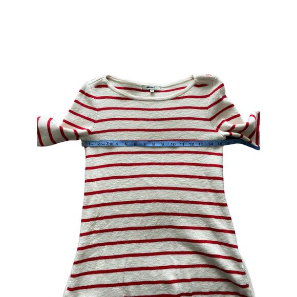 Madewell Seaside Side-Zip Red Cream Striped Cotton Crewneck Sweater Size XS - Picture 7 of 10